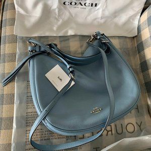 COACH Bag - Polished Pebble Leather Sutton Hobo Silver/Slate w/crossbody strap
